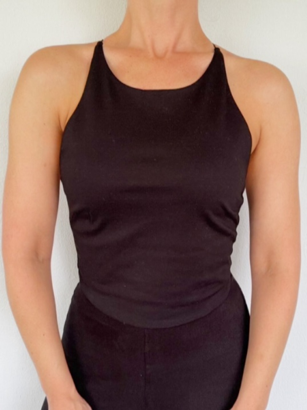Zara black low cut back bungee strap cotton stretch tank top size small